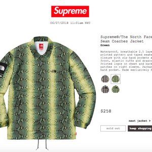 Supreme x The North Face Green Snake Skin Coach